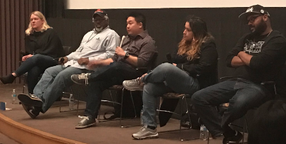 Writers Panel: (L-R) Megan Stielstra, Eric May, Wesley Sun, Tara Mahadevan, Nate Marshall